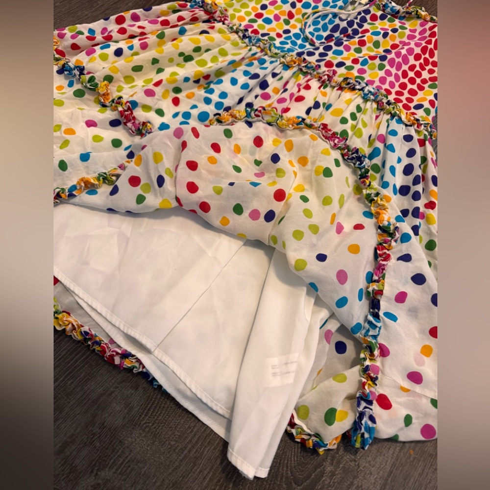 All Things Mochi Blessica Dress Sundress Silk Rainbow Polka Dots. Sz M. EUC! - Picture 9 of 11